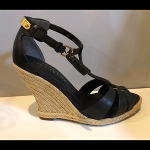 Black leather espadrilles with ankle straps